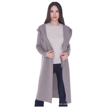 PK18A91HX 100% Pure Cashmere Long Coat Double Botton Full Length Overcoat with Hoodie